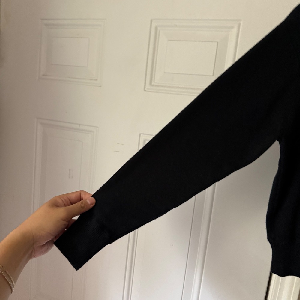 ENTIREWORLD black cotton boxy cropped long sleeve pullover sweater - Picture 2 of 4
